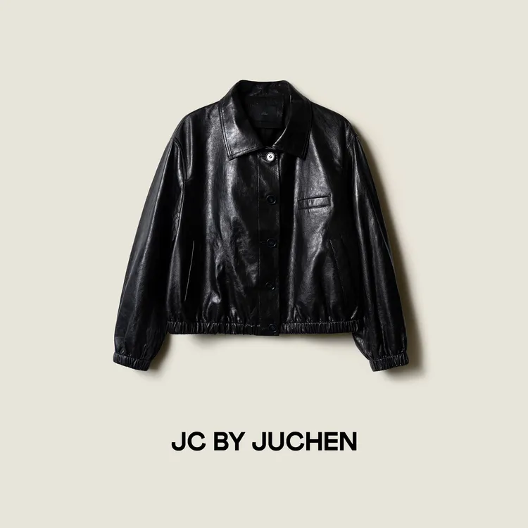 黑标线“布莱克” 植鞣瓷润油蜡羔羊皮翻领皮衣外套 FW115010-896