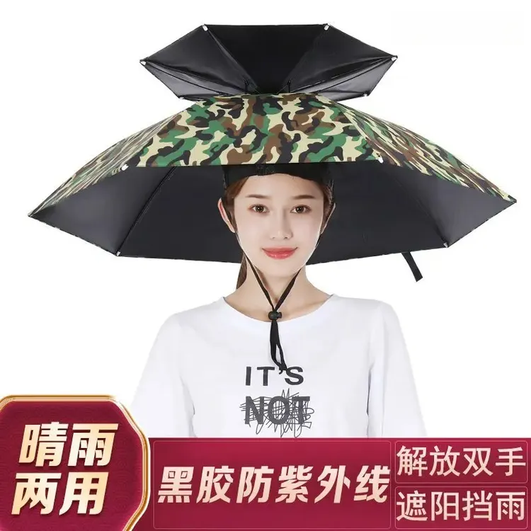伞帽头戴雨伞帽子钓鱼头戴太阳伞户外采茶环卫防晒斗笠伞折叠大号