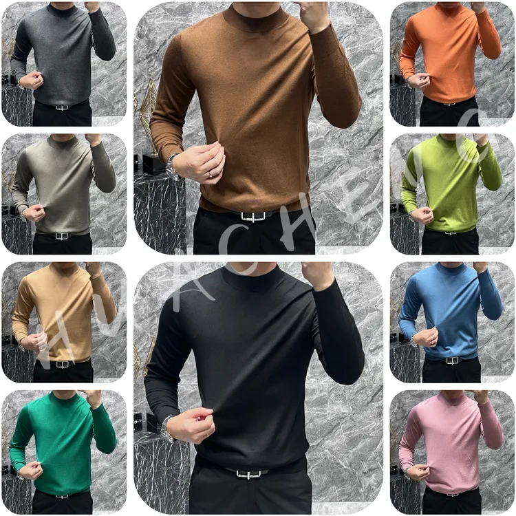 【HUACHENG】秋冬季男士轻薄百搭纯色经典莱赛尔亲肤圆领打底衫670