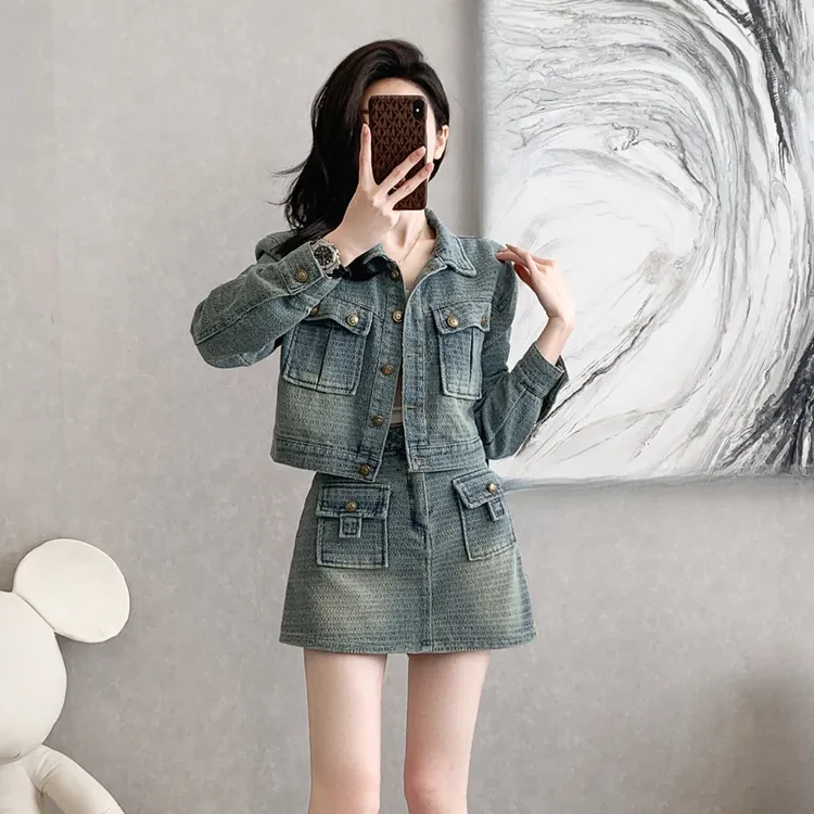 套装2025新款爆款洋气牛仔套装重工水洗外套裤裙洋气衣服女女装