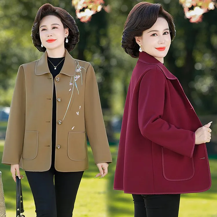 小个子妈妈春装短款外套洋气2025新款中老年女春秋双面呢气质上衣