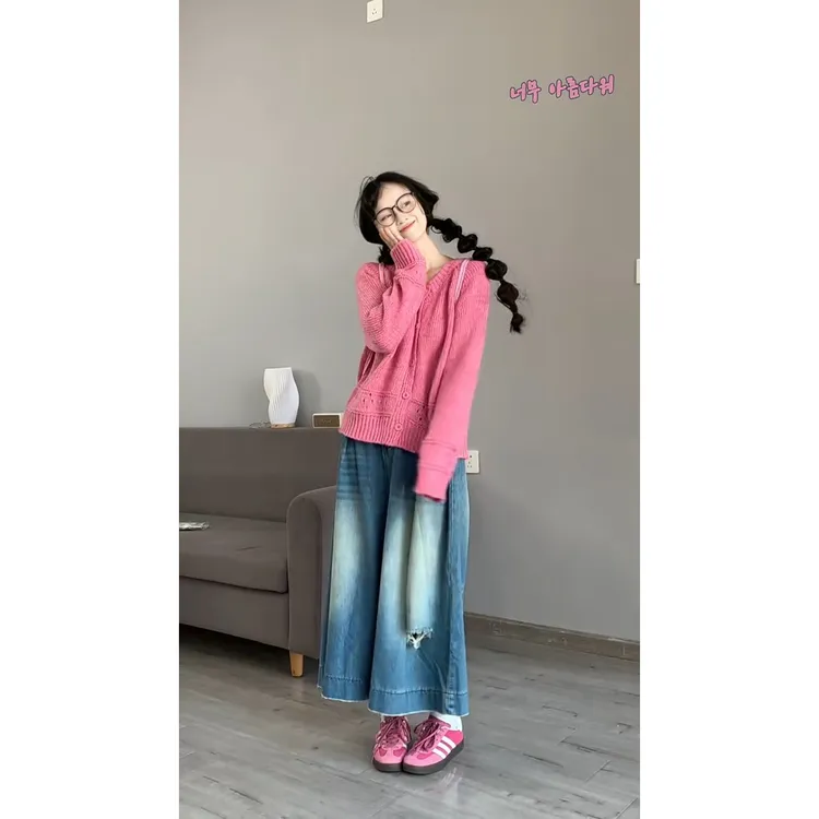 MARIE.COCO多巴胺早秋别致开衫毛衣女搭配设计感宽松牛仔裤两件套