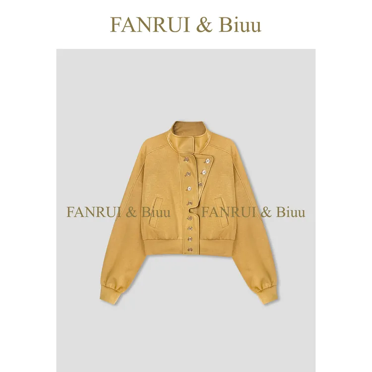 FANRUI/泛芮「贝贝biuu」斜边扣小众原创设计感立领秋款外套B17785