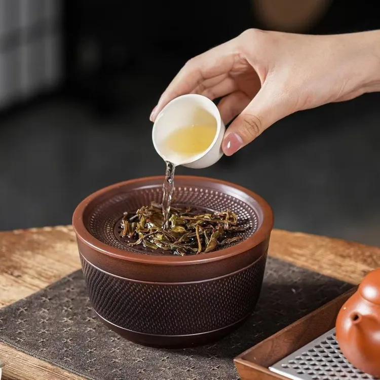 带过滤盖紫陶复古水盂茶洗建水废水缸家用粗陶过滤茶水跳刀茶渣缸