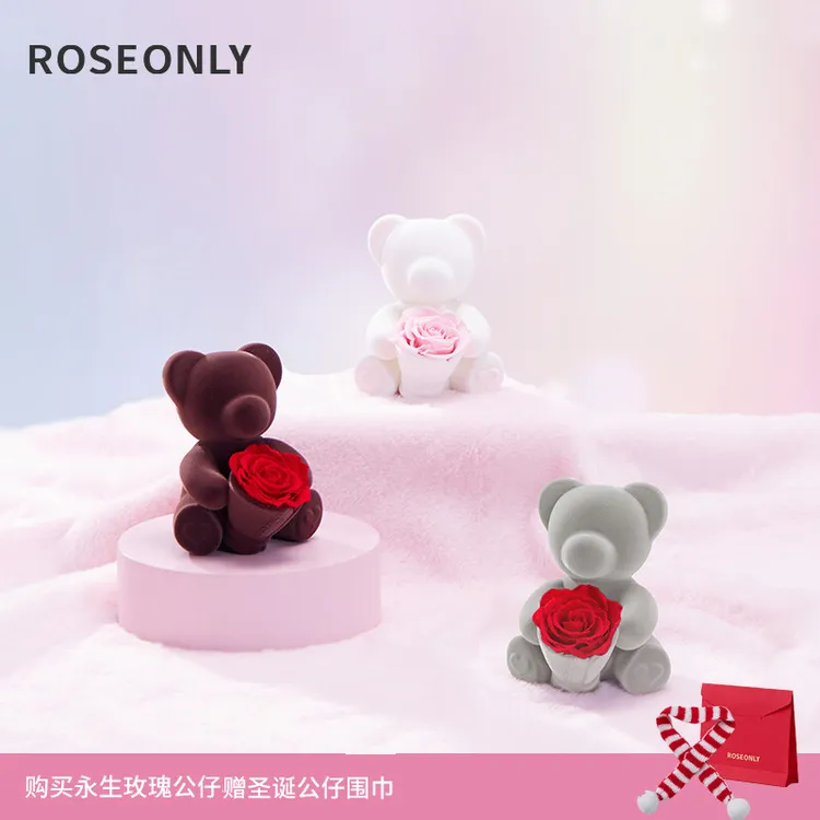 ROSEONLY诺誓永生花苏格熊玫瑰礼盒情人节礼物送女友