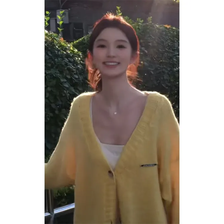 2025韩系秋季设计感慵懒风修身时尚百搭显瘦针织网红穿搭v领上衣