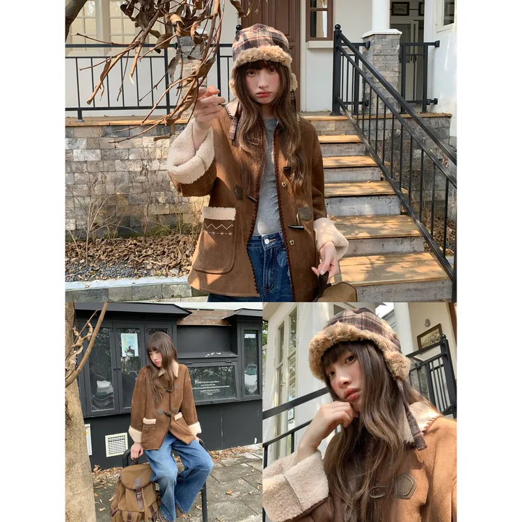 你好卡农 皮毛一体绣花毛外套女重工编织设计感上衣KW25Z8528D