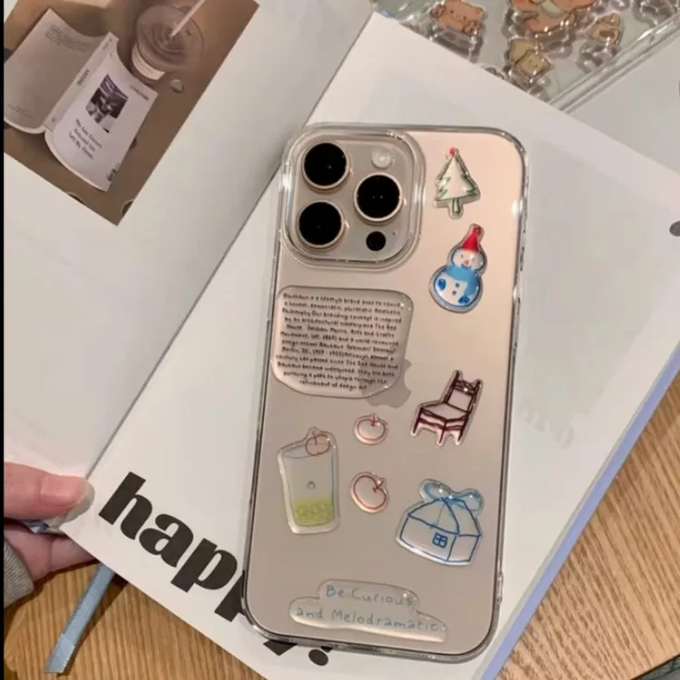 可爱雪人DIY贴纸适用iPhone15苹果16promax手机壳13/14高透11软12