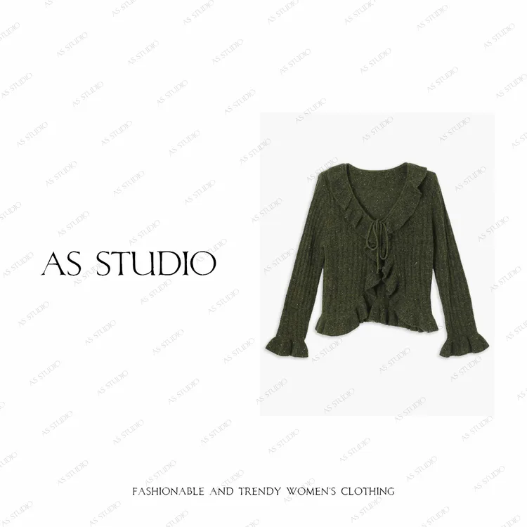【AS小精灵】25新法式复古慵懒荷叶系带针织开衫AS25QXS03518