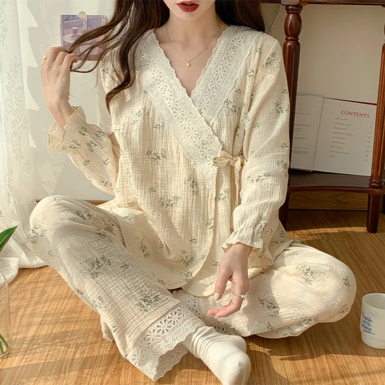 和服纱布月子服8月份产后夏季薄款纯棉全棉吸汗孕妇睡衣哺乳喂奶7