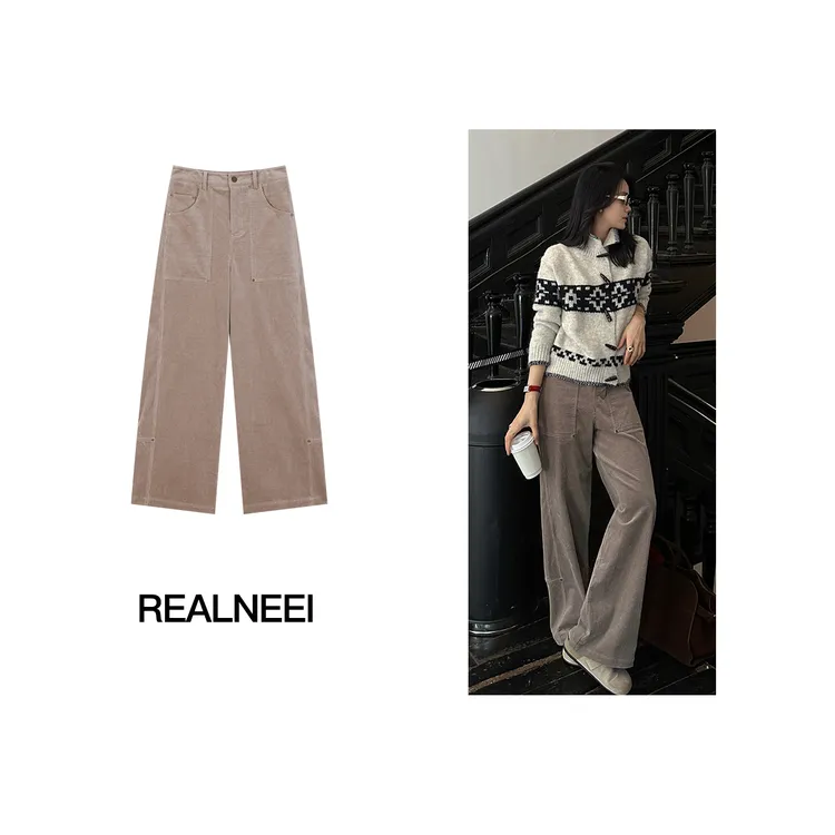 流沙丨25年冬季新品细纹灯芯绒双口袋显瘦有型直筒休闲长裤24231