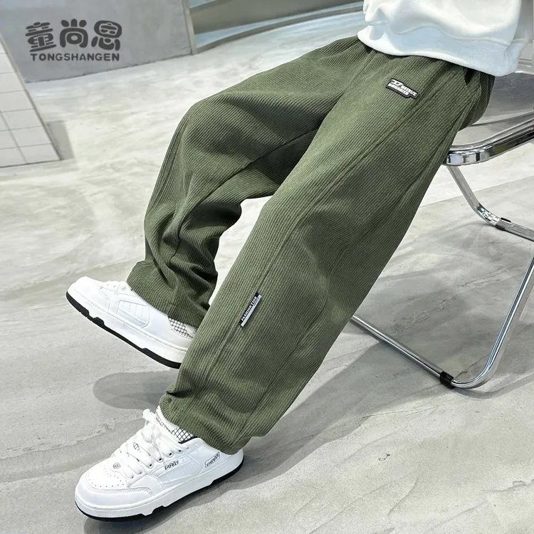 男童裤子加绒加厚秋冬2025新款男童弯刀裤大童男孩一体绒休闲裤