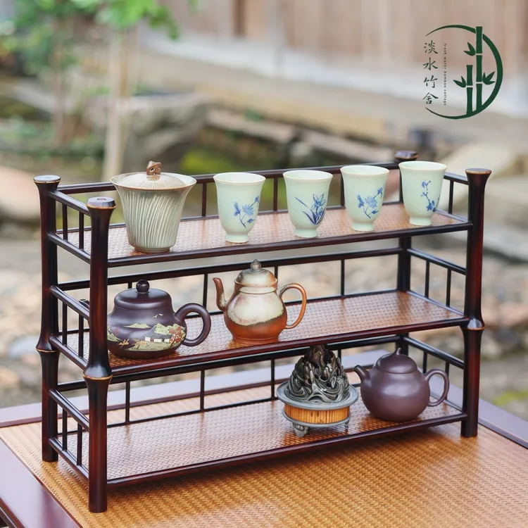 「鹤泽」精品高山筇竹手工茶壶架家用杯架置物架茶水博古茶具储物架