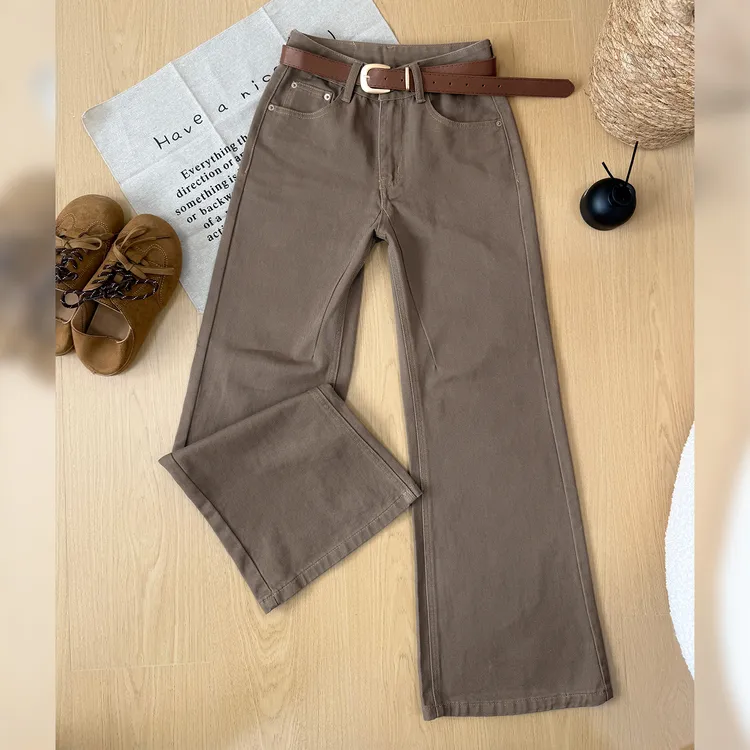 美式高街咖绿垂感微喇牛仔裤女2025秋冬新款复古宽松拖地喇叭裤子