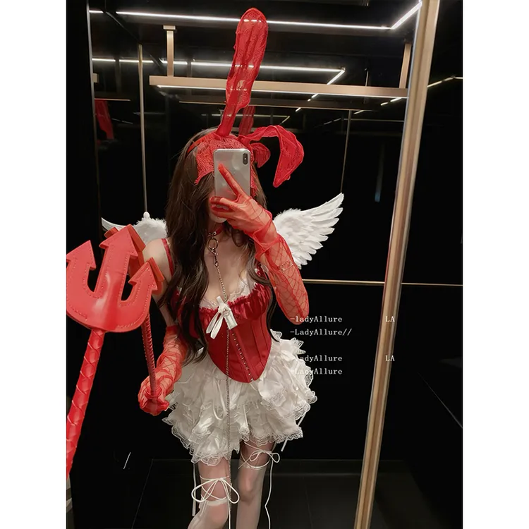 「LA」雪域天使*红色万圣节cos小恶魔性感纯欲蓬蓬裙制服套装