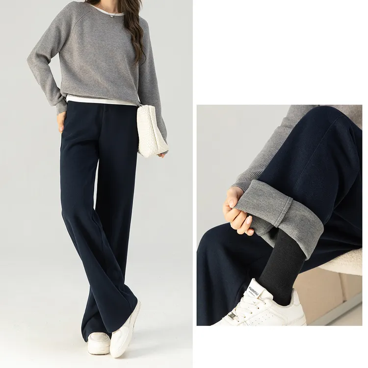 【乐仓集轻奢】2025冬季新款休闲百搭绵羊毛桑蚕丝混纺窄版直筒裤