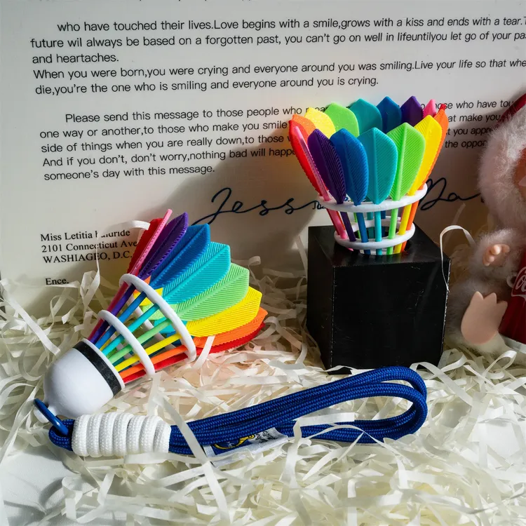 打印羽彩虹毛球挂件户外运动包包挂件饰品羽毛球爱好者礼物钥匙扣