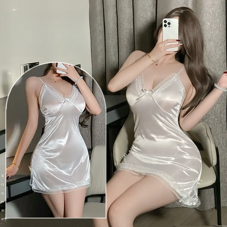 夏季宽松性感内衣纯欲风吊带睡裙女薄款蕾丝心机开叉睡衣套装8550