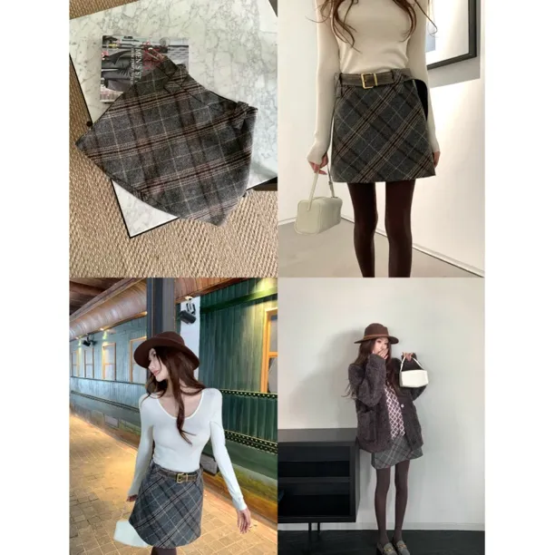 双十一狂欢价！【冬日氛围感】复古格子显瘦百搭毛呢半身裙