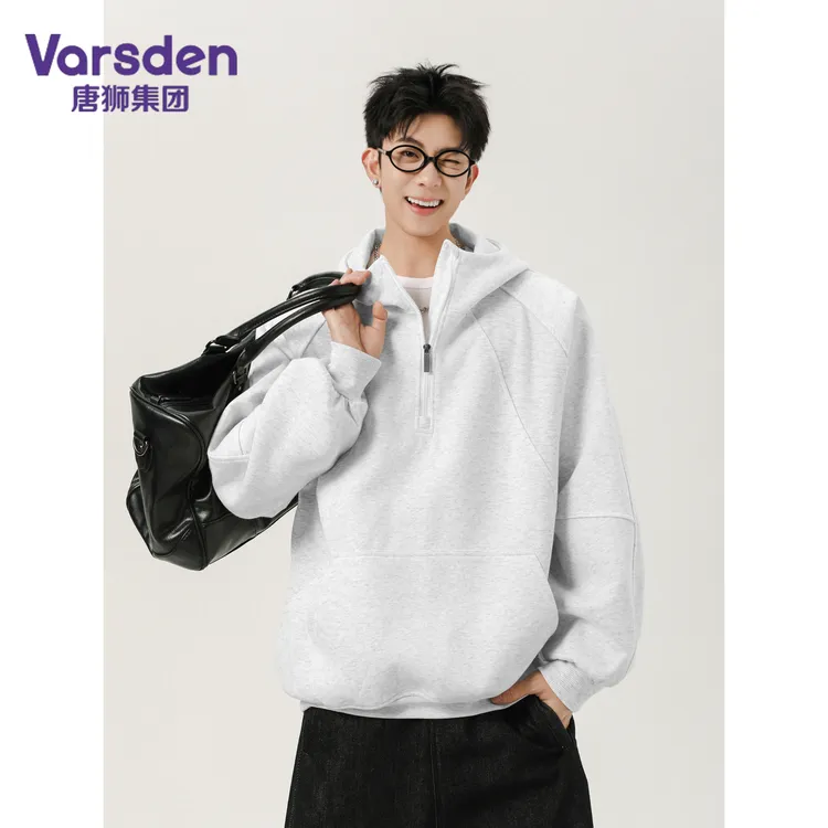 唐狮集团Varsden重磅420G解构秋冬半拉链连帽卫衣vibe风情侣外套