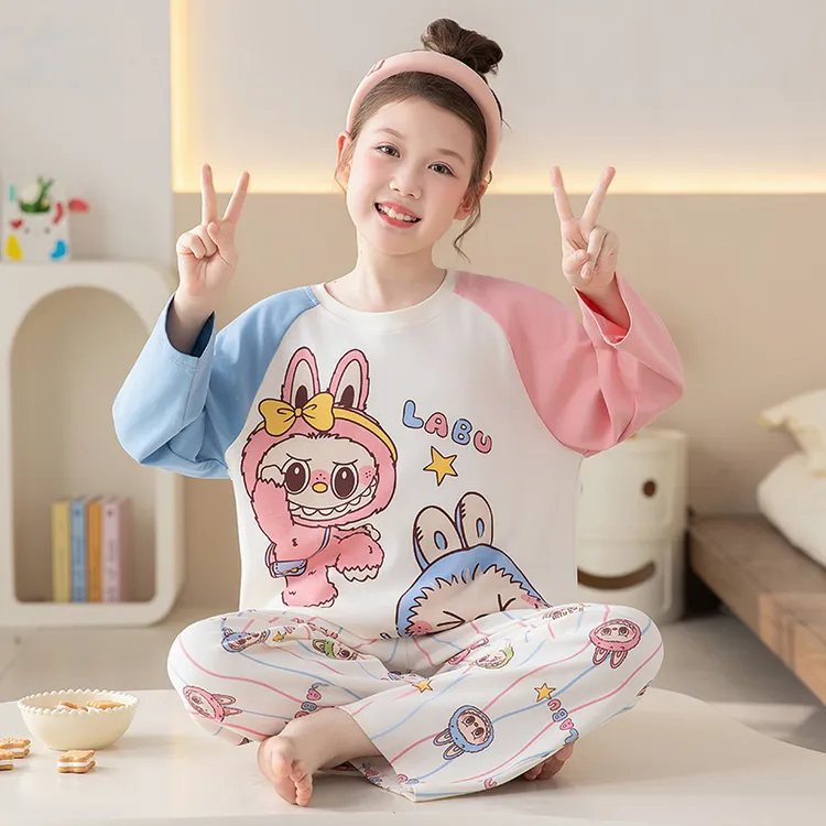女童长袖纯棉睡衣套装春秋薄款100%全棉宝宝家居服套装休闲可外穿