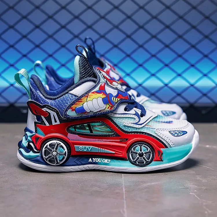 奥特曼男童鞋子2025春秋款网面儿童旋转纽扣阿童木发光跑车网面鞋