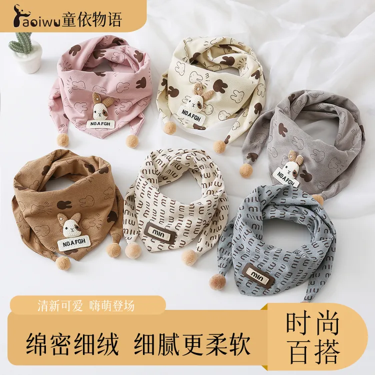 宝宝围巾秋冬季韩版婴儿小兔子三角巾春秋天男童女孩保暖防风围脖