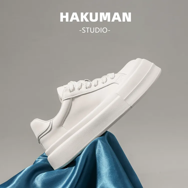 HAKUMAN小白鞋男鞋夏季ins小众白色时尚百搭低帮真皮牛皮透气系带