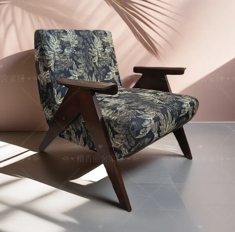 中古风实木单人沙发椅主人椅复古客厅阳台卧室休闲椅酒店民宿
