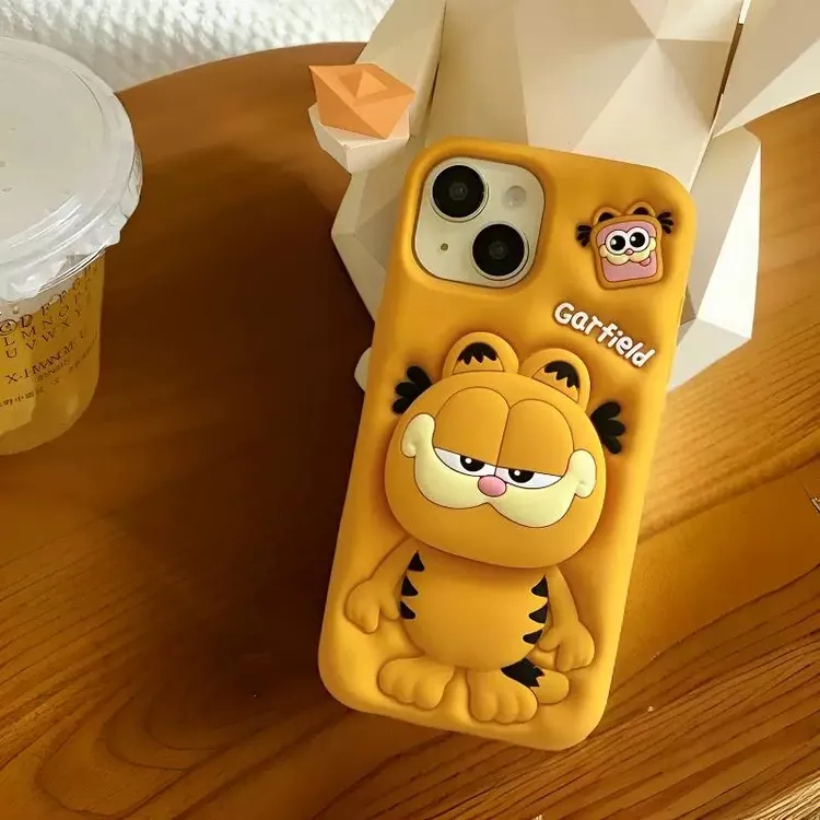 适用iPhoneVivo 小米oppo荣耀|支架加菲猫iPhone17立体硅胶手机壳