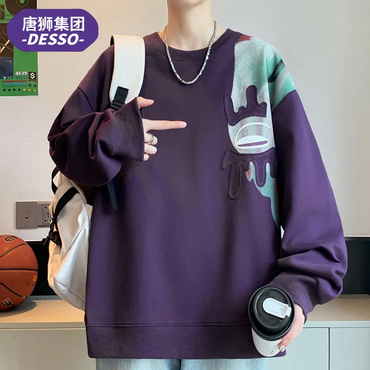 唐狮集团DESSO港风卫衣男款宽松贴布印花青少年秋季套头圆领长袖T
