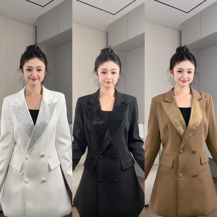saeda品牌女装轻奢闪钻拼接气质女神范收腰西装外套YF4553