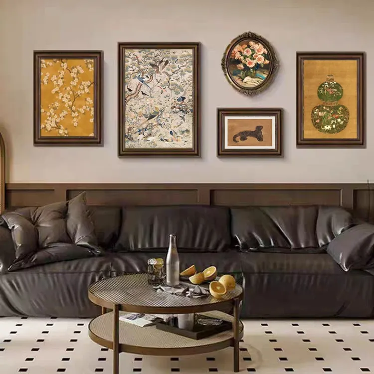 美式装饰画客厅法式复古油画沙发背景墙面高级感小众组合挂画五联