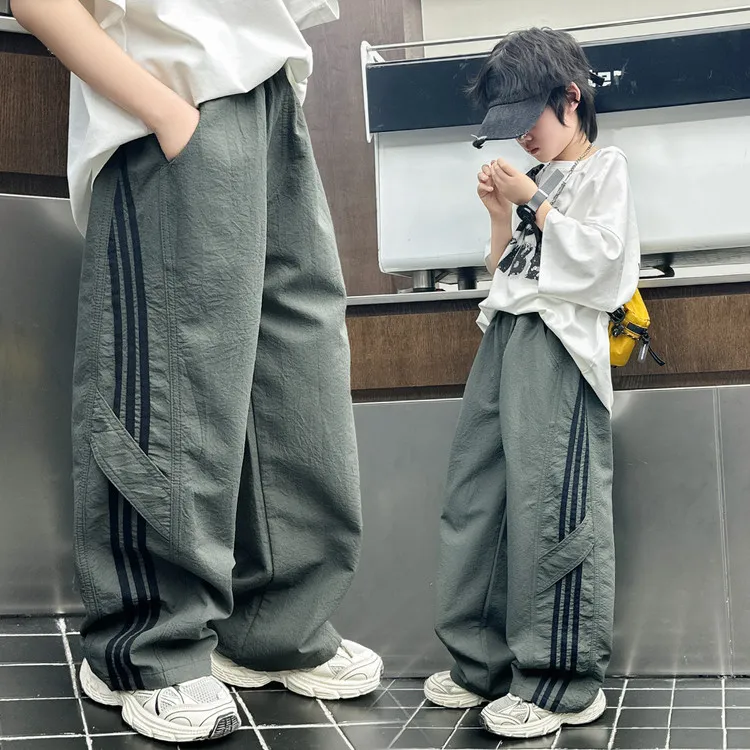美式条纹速干伞兵休闲裤男女夏季薄款宽松直筒裤潮牌运动冲锋裤子