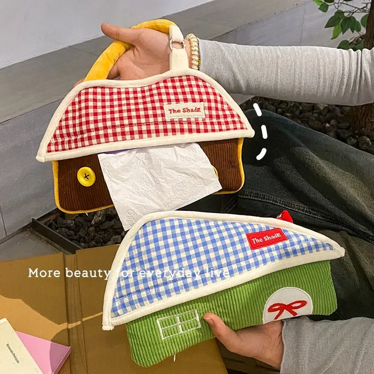 创意卡通纸巾盒可爱小房子抽纸盒宿舍家用卧室便捷挂式布袋收纳