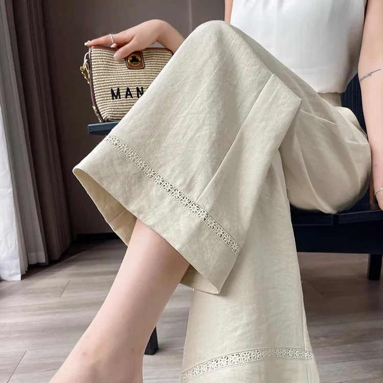 爆款秋季亚麻阔腿裤女春秋新款高腰小个子休闲垂感棉麻九分直筒裤