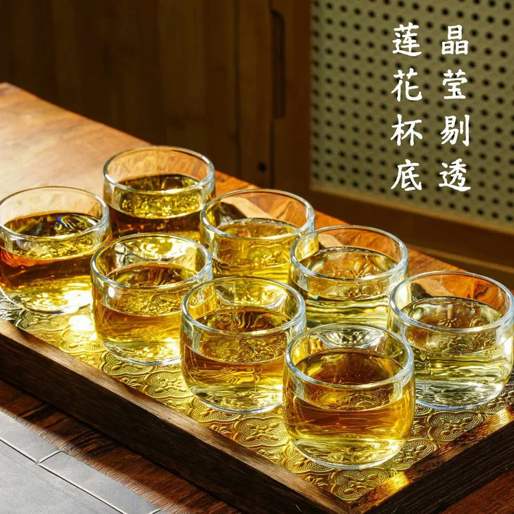 【六只装】新款莲花扳指杯玻璃杯水杯家用喝水泡茶杯主人杯酒杯茶杯