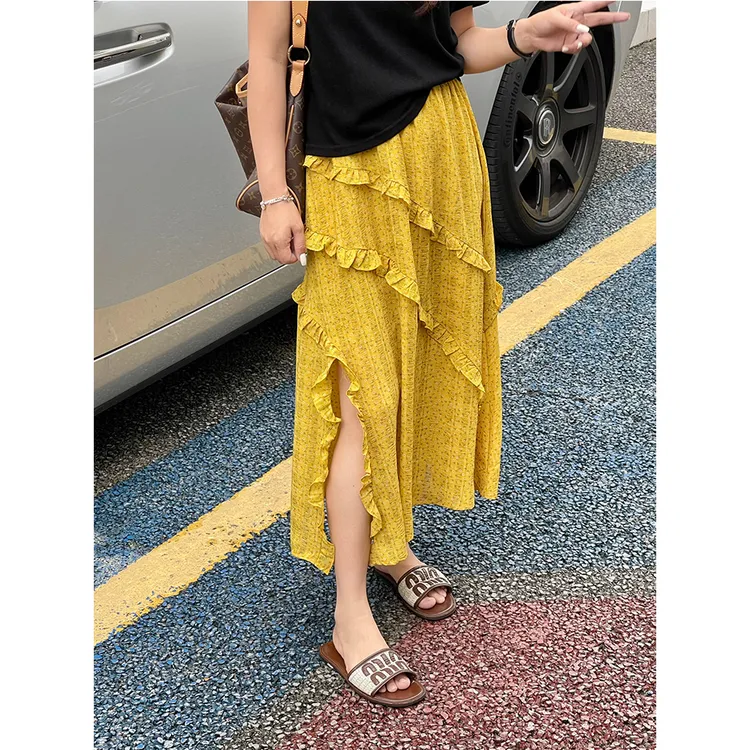 WenWen小个子2025夏新韩系拼接斜边半身裙高腰显瘦a字长裙3815