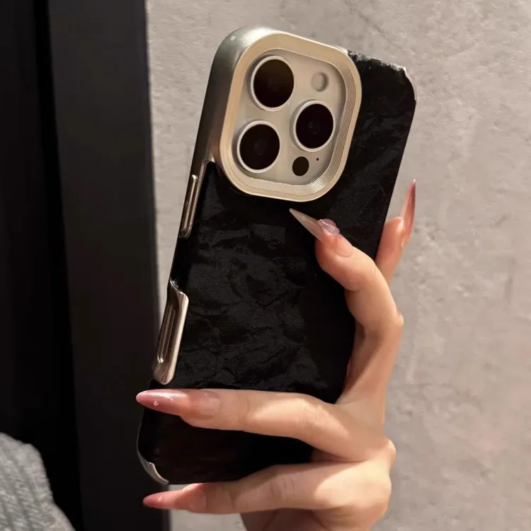 深空黑适用苹果16pro手机壳丝绒雪山纹网红女款创意ins奢华高级感
