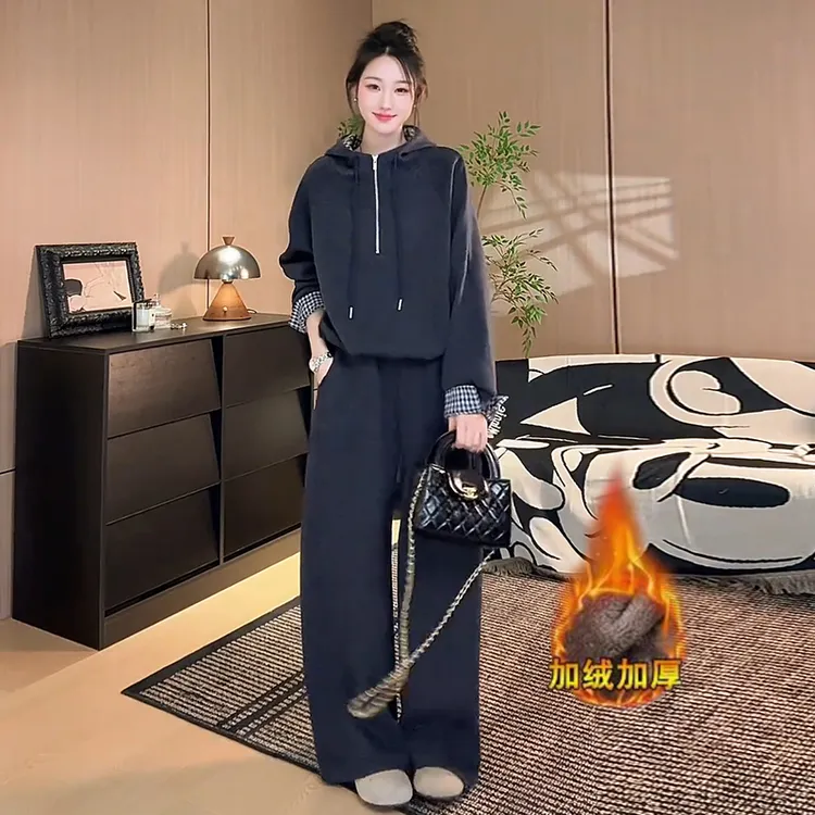 休闲风时尚套装卫衣显瘦减龄阔腿裤冬季时尚气质套装