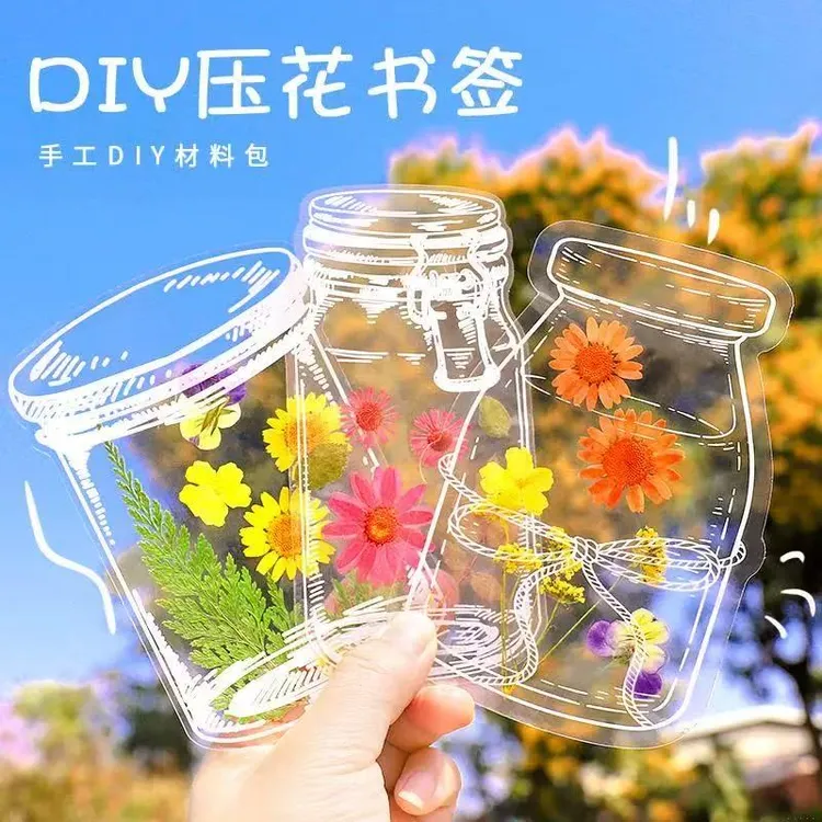 瓶子里的秋天手工DIY透明贴纸创意干花书签收集秋天树叶花瓣标本