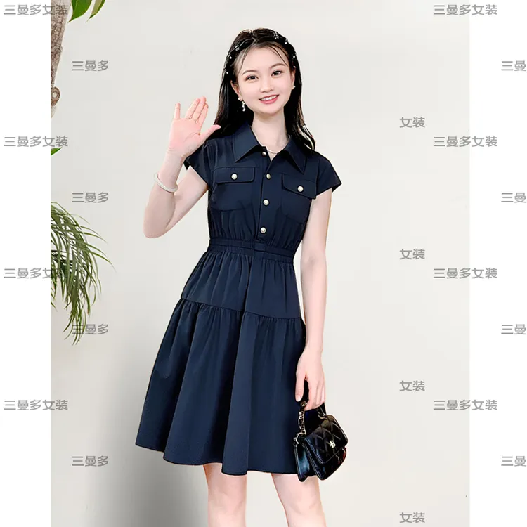 ASY/2025夏季气质连衣裙休闲时尚法式后背镂空设计收腰短裙