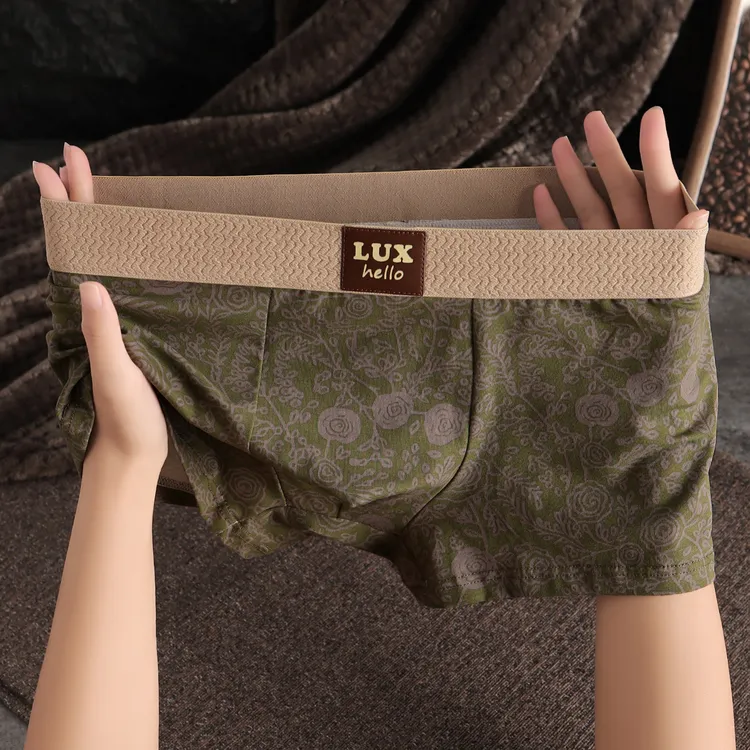 爆款古典花印国风男士内裤平角裤亲肤透气四角裤头新款男生短裤衩
