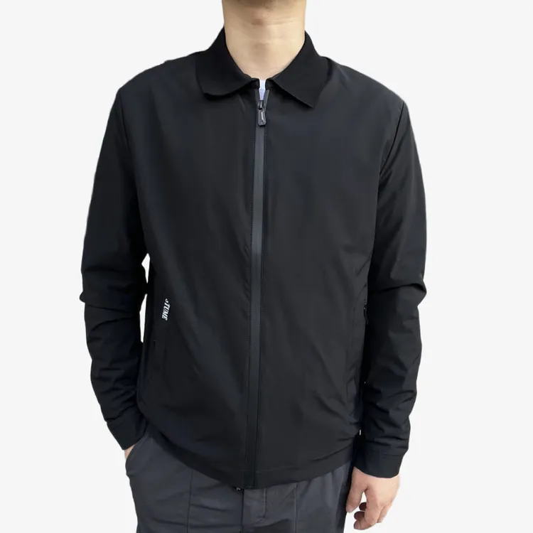 503003 春秋夹克衫2025年新款薄棉夹克外套商务男士翻领黑色茄克