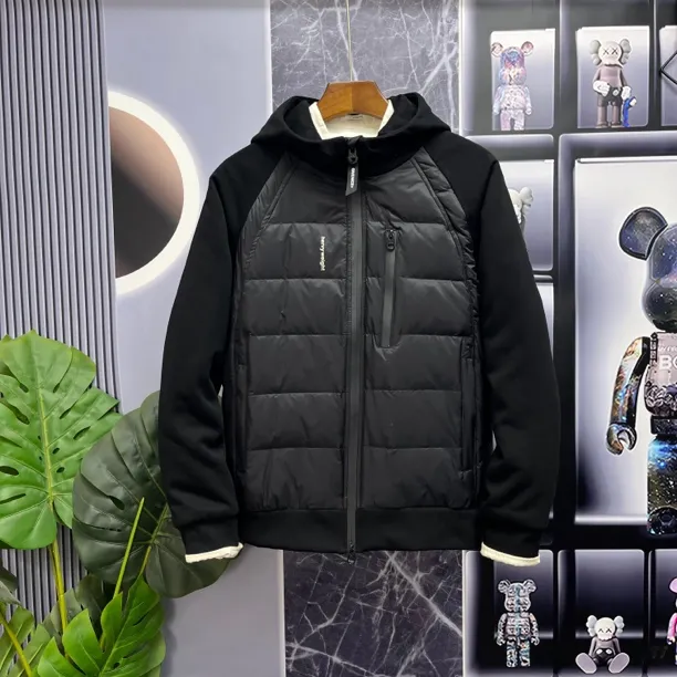2025冬季新款男士羽绒服韩版修身连帽拼接设计白鸭绒外套青年上衣