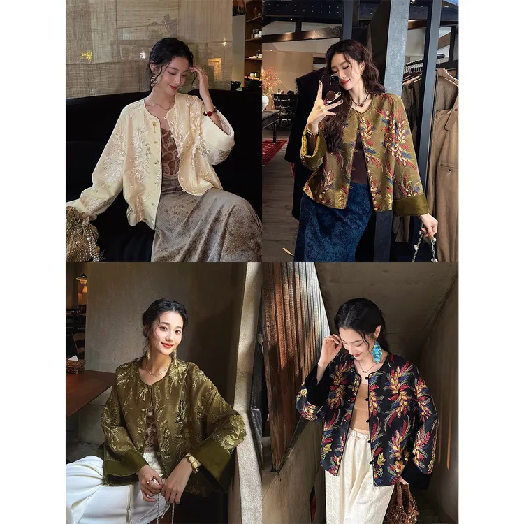 三吉黑花【花钿】高密铜氨刺绣丝绒拼接外套早秋独特超好看2025新