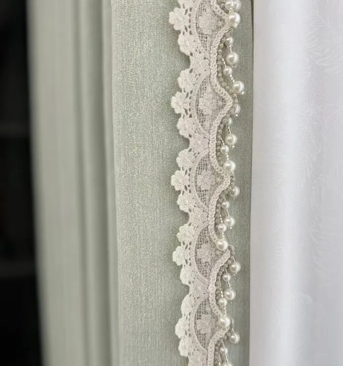 奥薇窗帘配件新款高档窗纱辅料法式绣花边小清新珠子复合珍珠吊坠