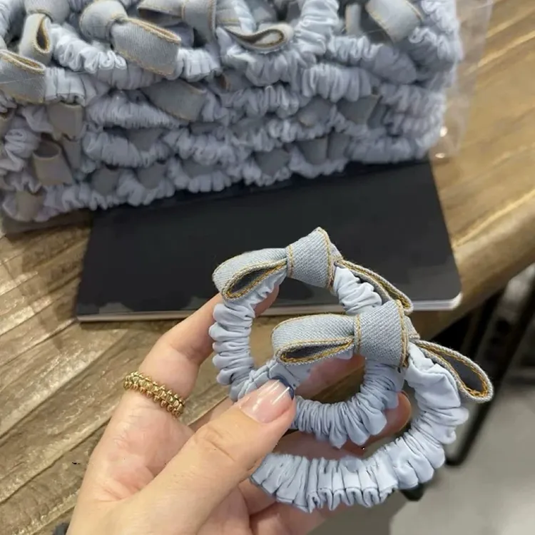 韩国东大门新款清新奶油色蓝色打结蝴蝶结大肠圈高弹力头绳丸子头