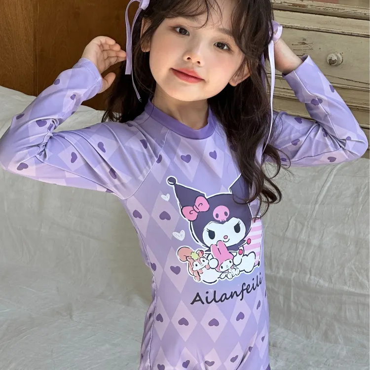 女童泳衣连体平角长袖防晒速干库洛米美乐蒂儿童泳衣夏季新款H