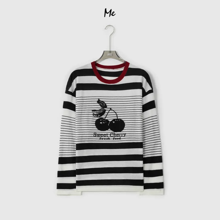 ME【樱桃之夜】绵羊毛混纺复古松弛艺术印花时尚百搭毛衣MESA0843